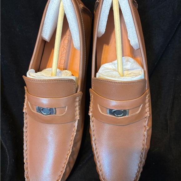 Coach Men\'s Brown Leather Penny Loafers with Metal Bit